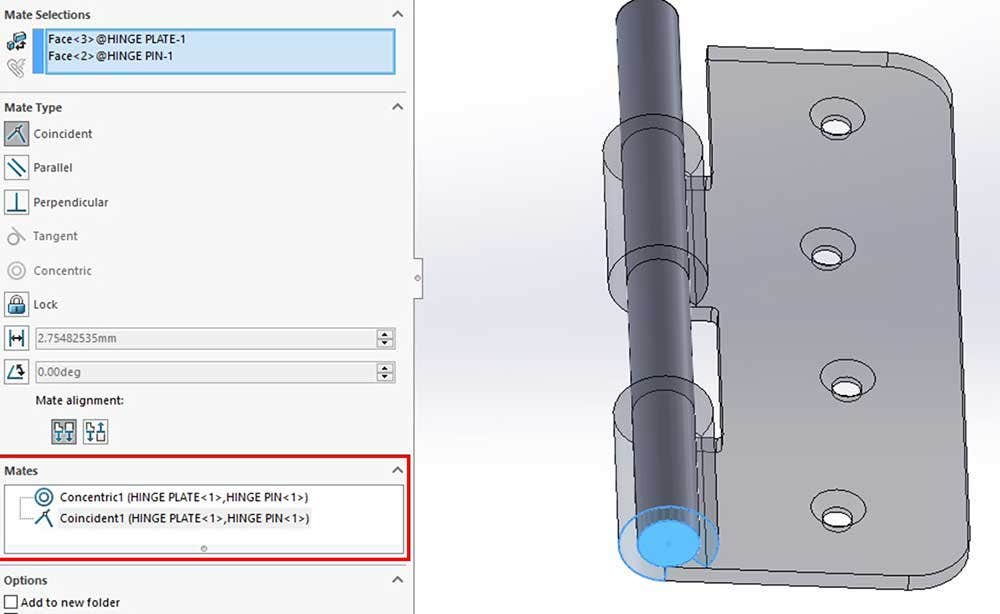 Adding mates to assembly in SOLIDWORKS