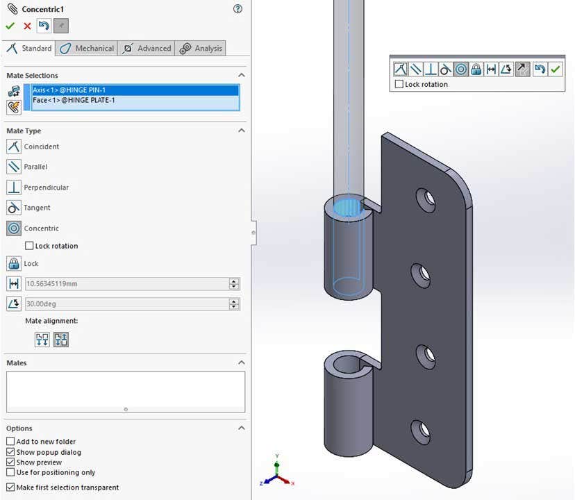 Creating a mate in SOLIDWORKS assembly