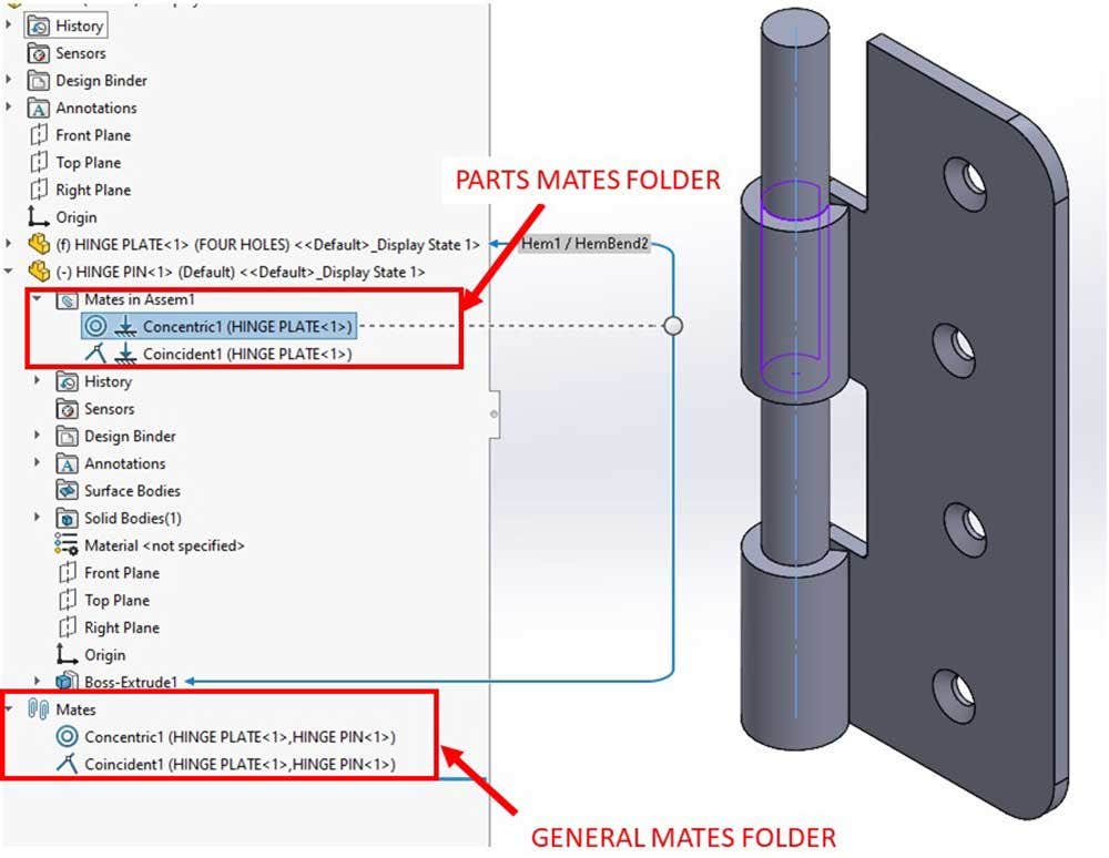 Mates folders in SOLIDWORKS assemblies