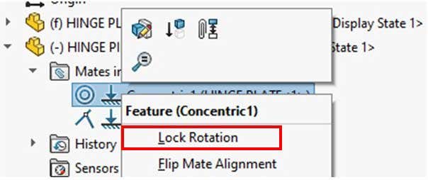 Lock Rotation option in SOLIDWORKS assembly