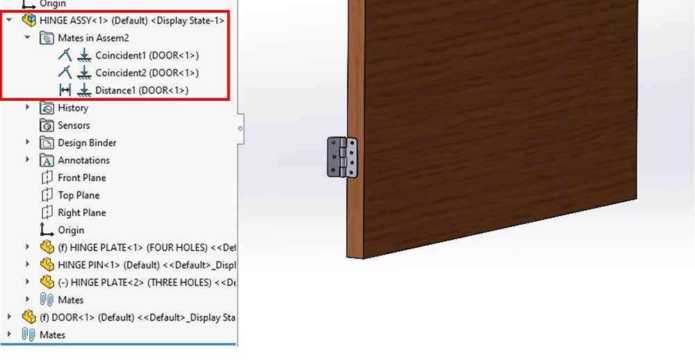 Mating Hinge Subassembly in SOLIDWORKS