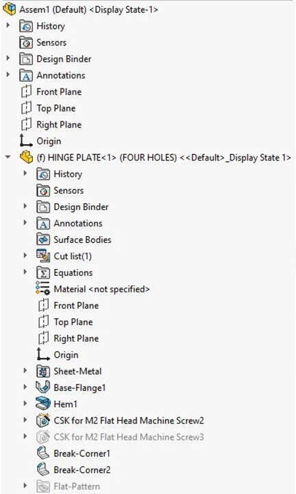 Expanded feature manager tree in SOLIDWORKS