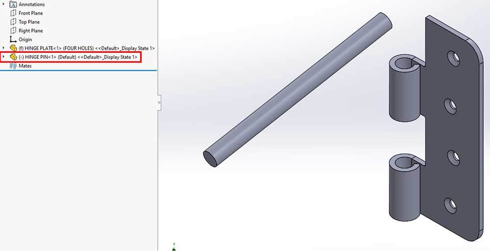 Unconstrained assembly part in SOLIDWORKS