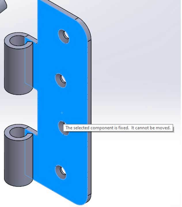 Fixed component message in SOLIDWORKS assembly
