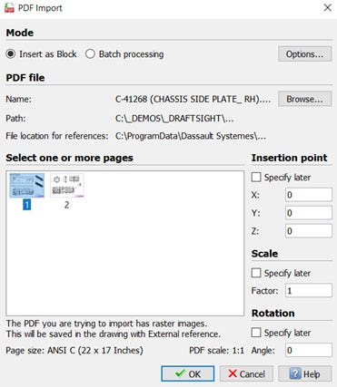 进口在DraftSight PDF格式的设置