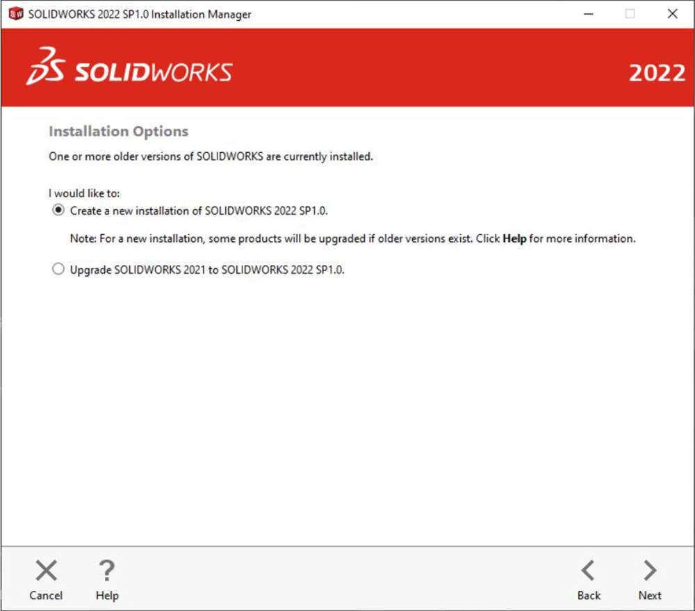 SolidWorks 2022中的安装选项